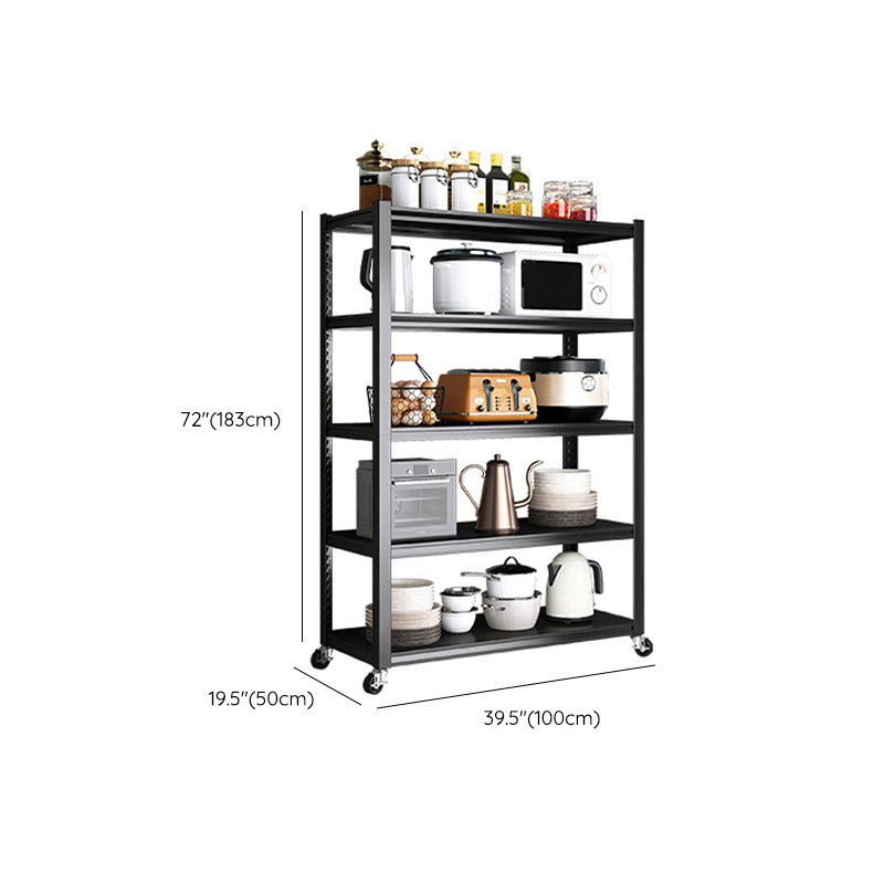 Rolling Open Shelves Kitchen Trolley Metal Prep Table in Black Clearhalo 'furn' 'furn_kitchen_islands_carts' 'Furniture' 'Kitchen & Dining Furniture' 'Kitchen Islands & Carts' 'kitchen_islands_carts' 6757821