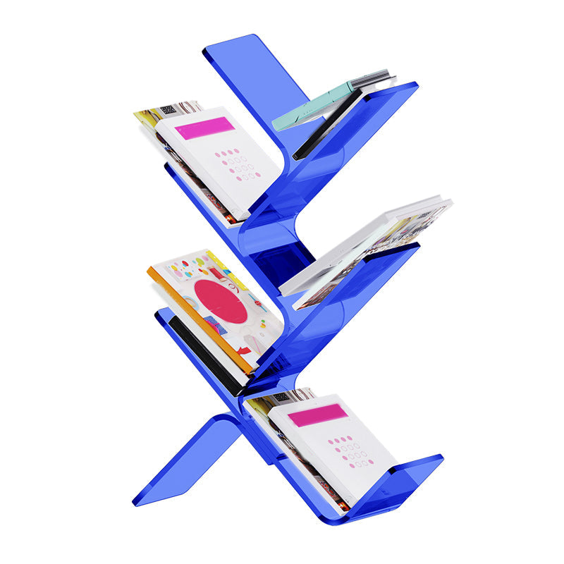 Acrylic Open Back Bookcase Standard Scandinavian Bookshelf with Shelves 24"L x 8"W x 36"H Blue Clearhalo 'Bookcases' 'furn' 'furn_bookcases' 'Furniture' 'Office Furniture' 6758688