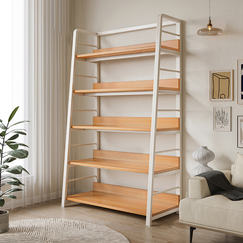 Ladder Open Back Bookshelf Modern Style Engineered Wood Bookcase with Shelves