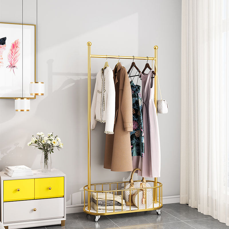 Metal Coat Hanger Modern Style Simple Household Floor Hall Stand with Pulley 24"L x 13"W x 65"H Gold Clearhalo 'Entry & Mudroom Furniture' 'furn' 'furn_hall_tree_coat_racks' 'Furniture' 'Hall Trees & Coat Racks' 'hall_tree_coat_racks' 6759012