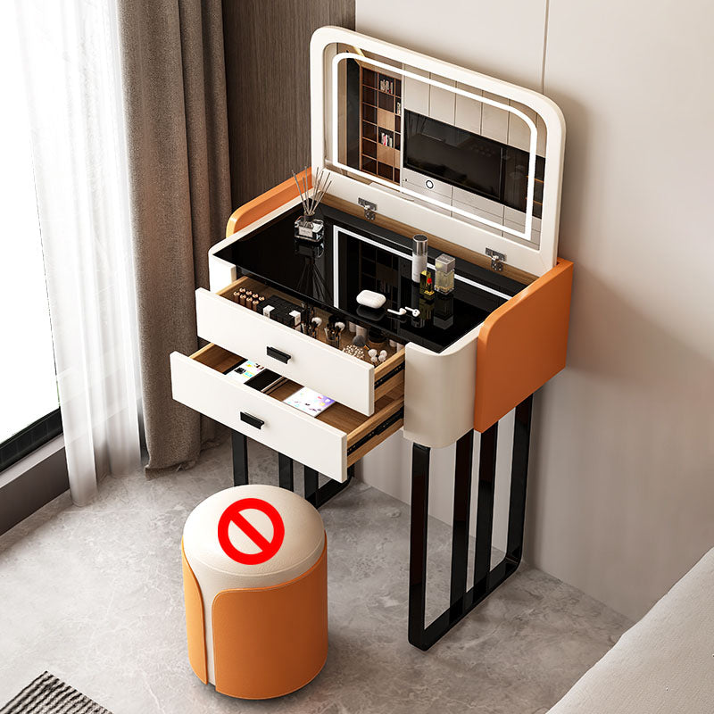 Vanity per il trucco per la camera da letto per trucco per trucco in vetro contemporaneo con specchio illuminato