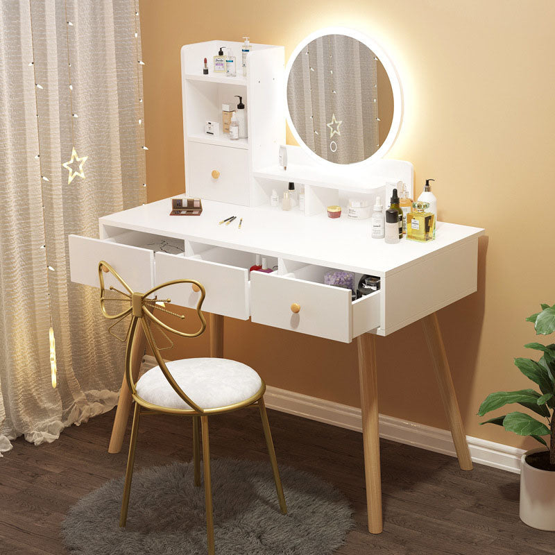 Contemporary White Vanity Dressing Table with Mirror in Solid Wood Clearhalo 'Bedroom Furniture' 'furn' 'furn_makeup_vanities' 'Furniture' 'Makeup Vanities' 'makeup_vanities' 6760033