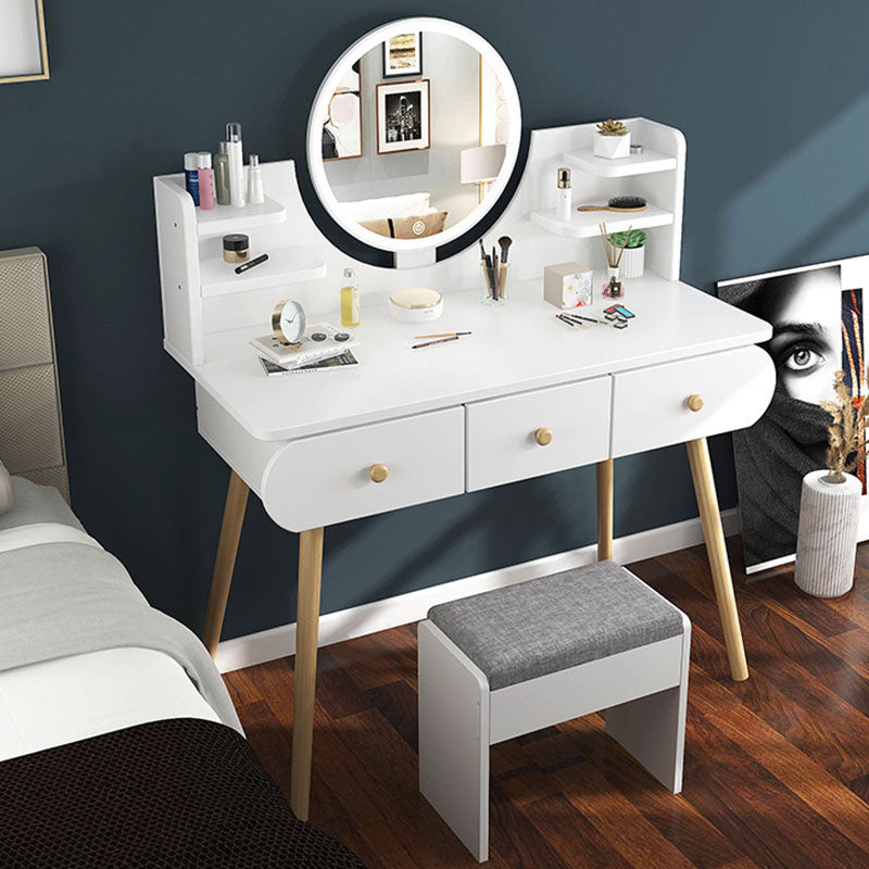 Contemporary White Vanity Dressing Table with Mirror in Solid Wood Clearhalo 'Bedroom Furniture' 'furn' 'furn_makeup_vanities' 'Furniture' 'Makeup Vanities' 'makeup_vanities' 6760035