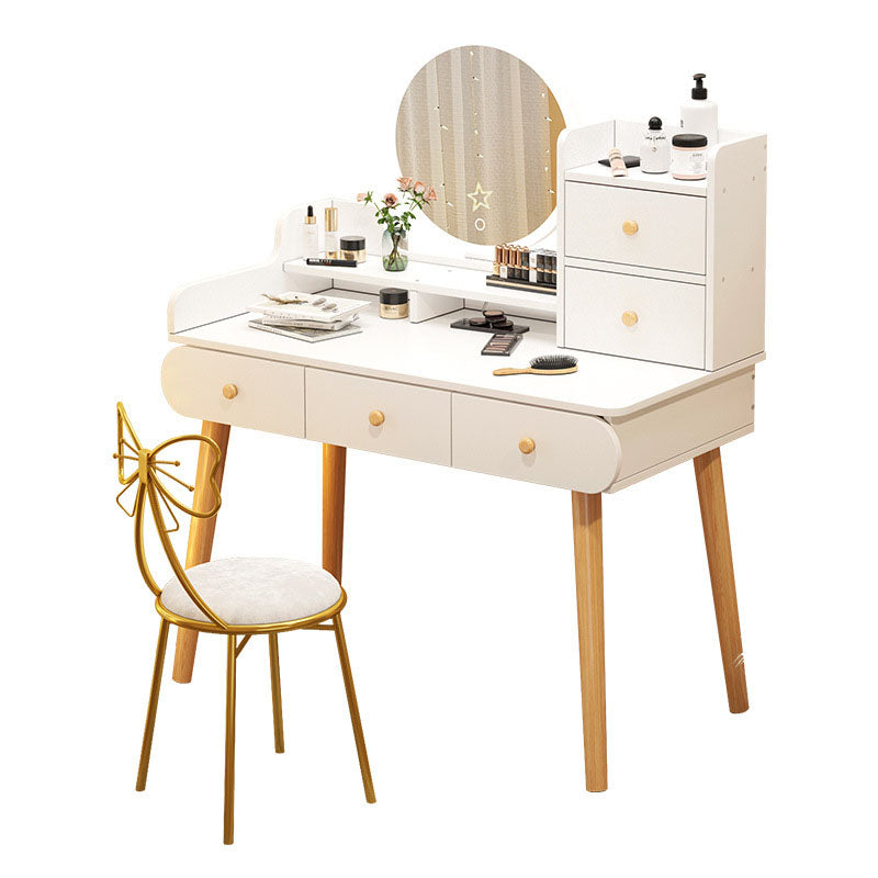 Contemporary White Vanity Dressing Table with Mirror in Solid Wood Clearhalo 'Bedroom Furniture' 'furn' 'furn_makeup_vanities' 'Furniture' 'Makeup Vanities' 'makeup_vanities' 6760036