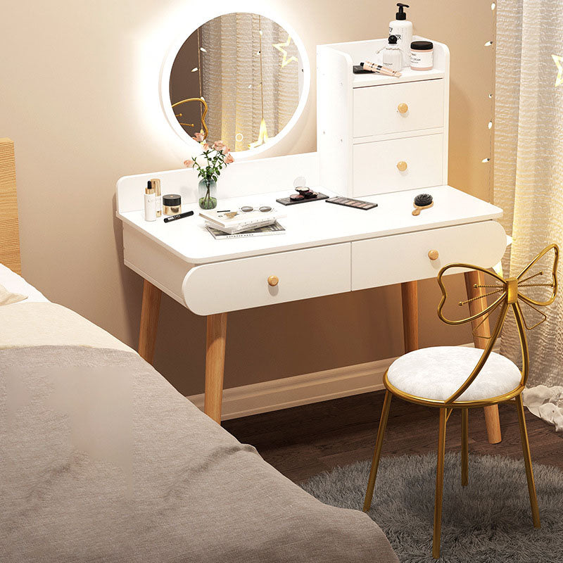 Contemporary White Vanity Dressing Table with Mirror in Solid Wood Makeup Vanity & Mirror & Stools 31.5"L x 16"W x 49"H 4 Clearhalo 'Bedroom Furniture' 'furn' 'furn_makeup_vanities' 'Furniture' 'Makeup Vanities' 'makeup_vanities' 6760040