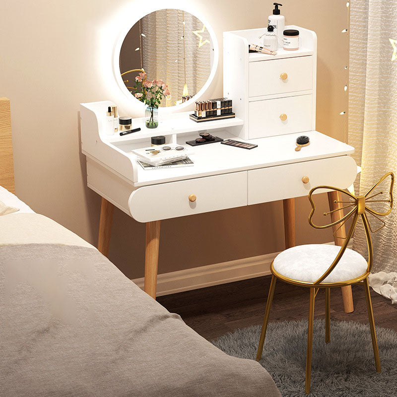 Contemporary White Vanity Dressing Table with Mirror in Solid Wood Makeup Vanity & Mirror & Stools 31"L x 16"W x 50"H 4 Clearhalo 'Bedroom Furniture' 'furn' 'furn_makeup_vanities' 'Furniture' 'Makeup Vanities' 'makeup_vanities' 6760042