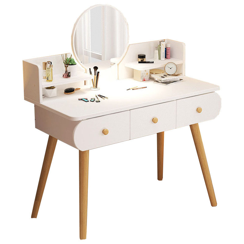 Contemporary White Vanity Dressing Table with Mirror in Solid Wood Clearhalo 'Bedroom Furniture' 'furn' 'furn_makeup_vanities' 'Furniture' 'Makeup Vanities' 'makeup_vanities' 6760045