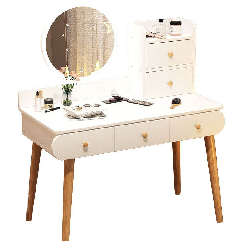 Contemporary White Vanity Dressing Table with Mirror in Solid Wood Clearhalo 'Bedroom Furniture' 'furn' 'furn_makeup_vanities' 'Furniture' 'Makeup Vanities' 'makeup_vanities' 6760047