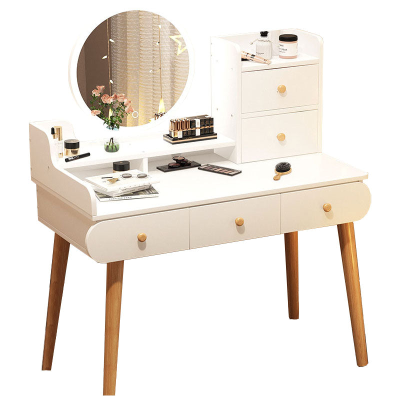 Contemporary White Vanity Dressing Table with Mirror in Solid Wood Clearhalo 'Bedroom Furniture' 'furn' 'furn_makeup_vanities' 'Furniture' 'Makeup Vanities' 'makeup_vanities' 6760048