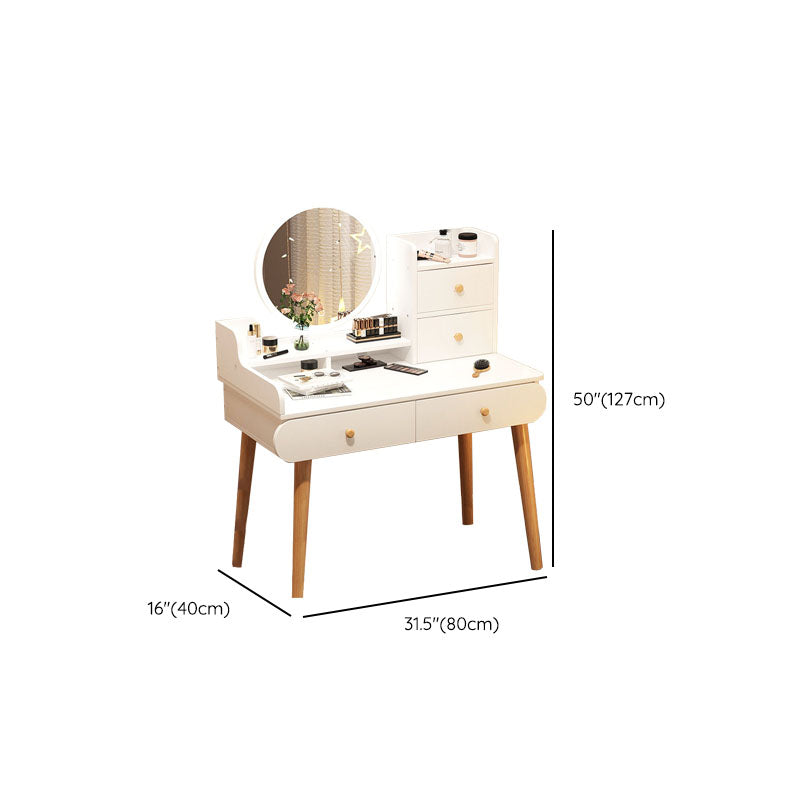 Contemporary White Vanity Dressing Table with Mirror in Solid Wood Clearhalo 'Bedroom Furniture' 'furn' 'furn_makeup_vanities' 'Furniture' 'Makeup Vanities' 'makeup_vanities' 6760056