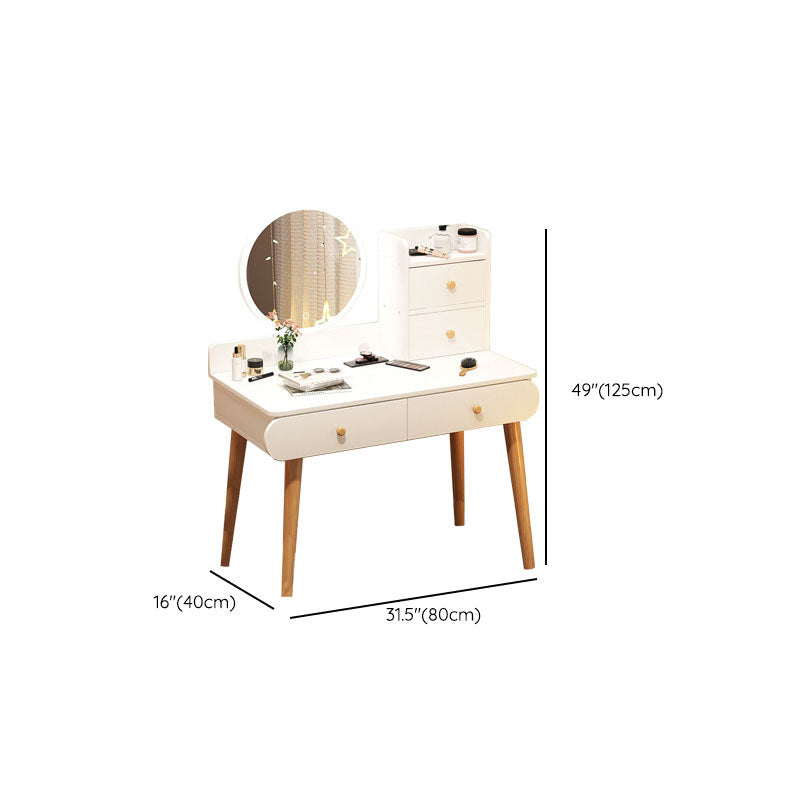 Contemporary White Vanity Dressing Table with Mirror in Solid Wood Clearhalo 'Bedroom Furniture' 'furn' 'furn_makeup_vanities' 'Furniture' 'Makeup Vanities' 'makeup_vanities' 6760058