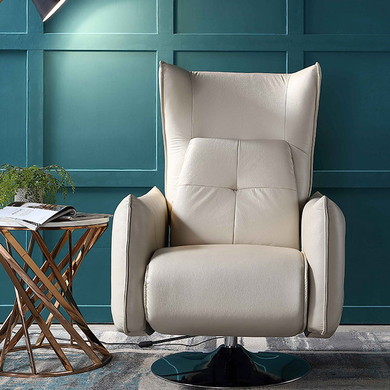 Genuine Leather Standard Recliner Swivel Base Recliner Chair With Legs Beige Yes Clearhalo 'Chairs & Seating' 'furn' 'furn_recliners' 'Furniture' 'Living Room Furniture' 'Recliners' 6760255