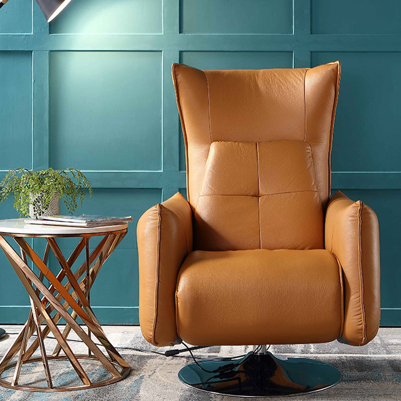 Genuine Leather Standard Recliner Swivel Base Recliner Chair With Legs Orange Yes Clearhalo 'Chairs & Seating' 'furn' 'furn_recliners' 'Furniture' 'Living Room Furniture' 'Recliners' 6760256