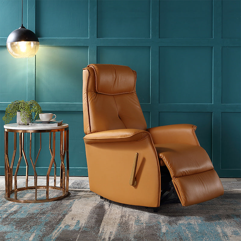 Genuine Leather Standard Recliner Swivel Base Recliner Chair With Legs Orange No Clearhalo 'Chairs & Seating' 'furn' 'furn_recliners' 'Furniture' 'Living Room Furniture' 'Recliners' 6760260