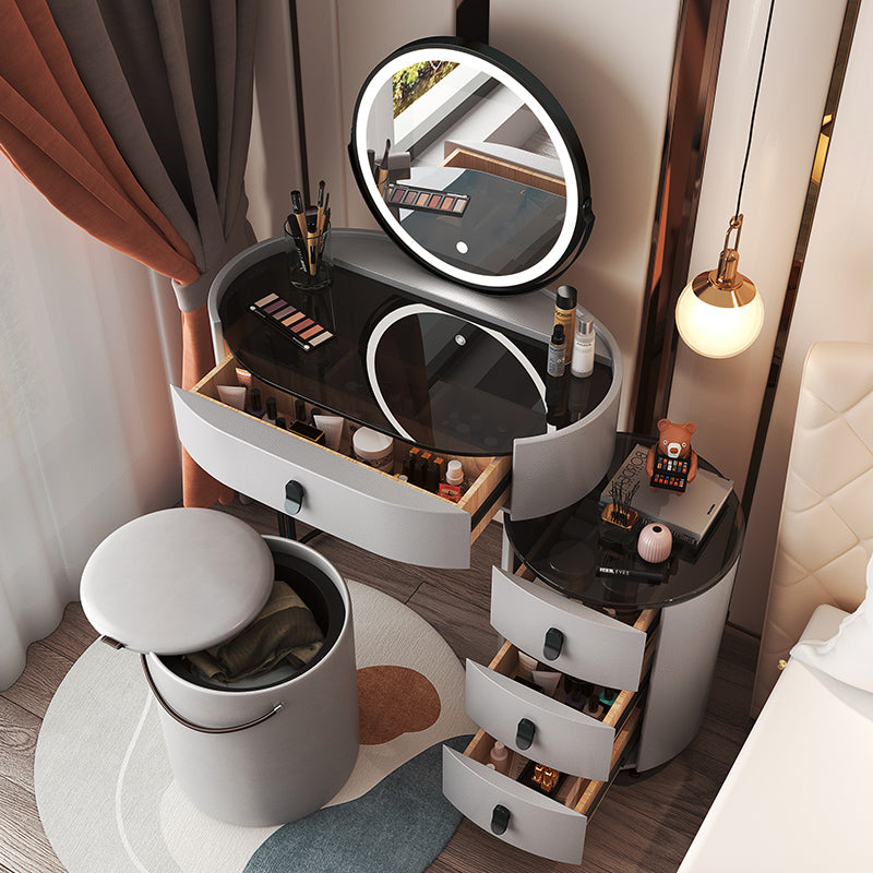 4 cassetti scrivania di vanità per trucco con top di vetro nero per camera da letto