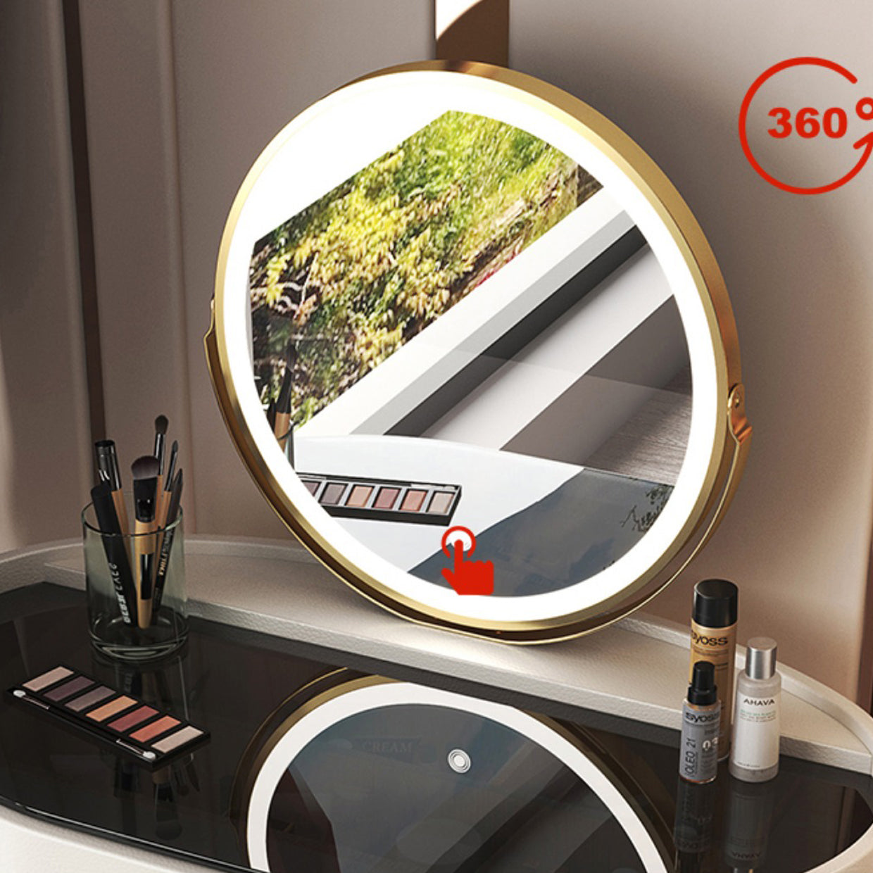 4 cassetti scrivania di vanità per trucco con top di vetro nero per camera da letto