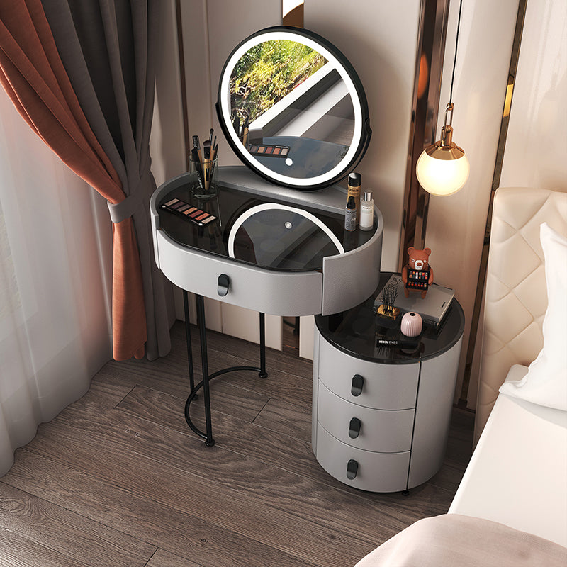 4 cassetti scrivania di vanità per trucco con top di vetro nero per camera da letto