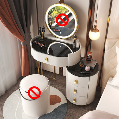 4 cassetti scrivania di vanità per trucco con top di vetro nero per camera da letto