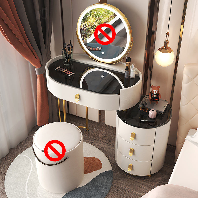 4 cassetti scrivania di vanità per trucco con top di vetro nero per camera da letto