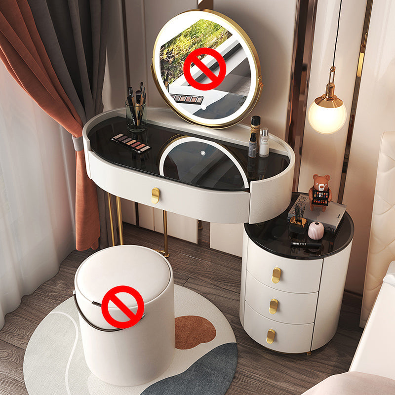 4 cassetti scrivania di vanità per trucco con top di vetro nero per camera da letto