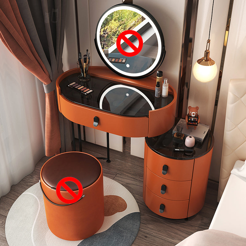 4 cassetti scrivania di vanità per trucco con top di vetro nero per camera da letto