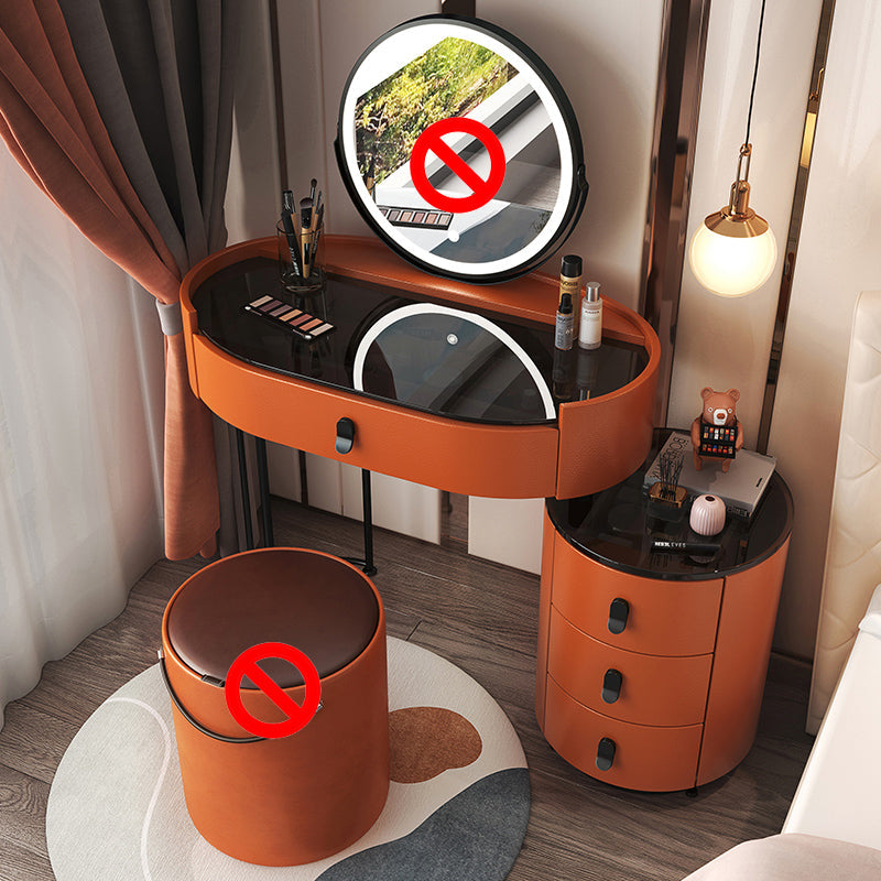 4 cassetti scrivania di vanità per trucco con top di vetro nero per camera da letto