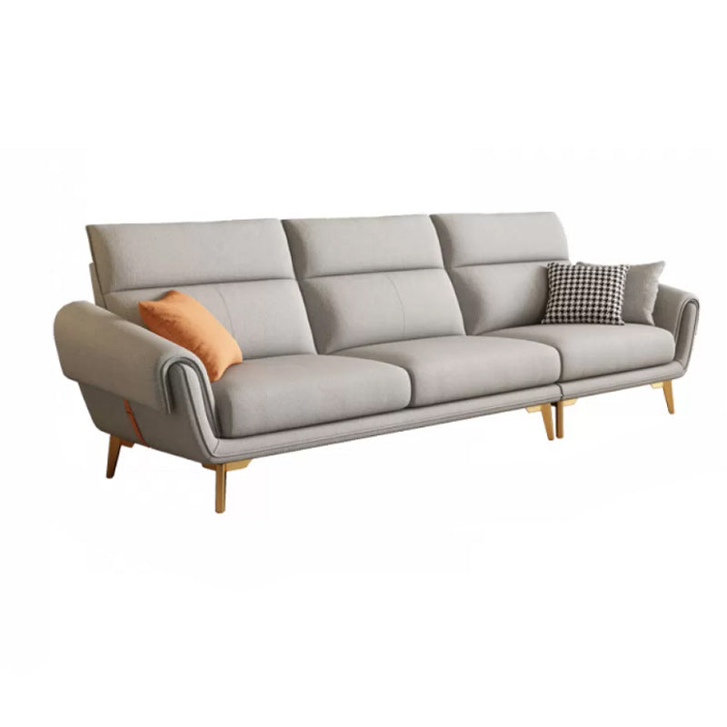 Mid Century Sofa and Chaise in Gray Flared Arm Sewn Pillow Back Sofa 3-Seater Sofa Horizontal Clearhalo 'furn' 'furn_sectionals' 'Furniture' 'Living Room Furniture' 'Sectionals' 6760685
