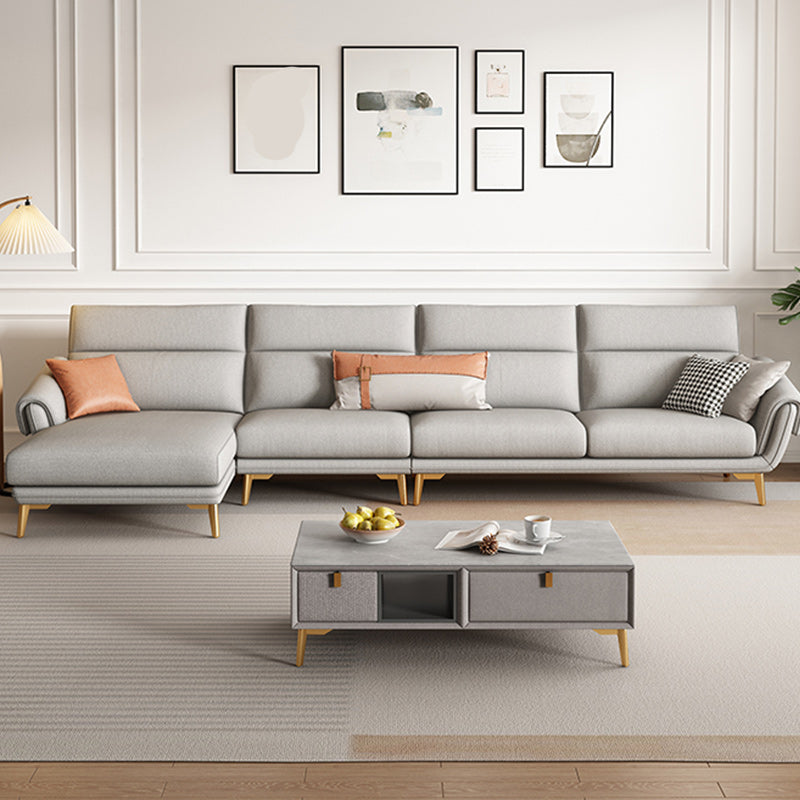 Mid Century Sofa and Chaise in Gray Flared Arm Sewn Pillow Back Sofa Clearhalo 'furn' 'furn_sectionals' 'Furniture' 'Living Room Furniture' 'Sectionals' 6760686