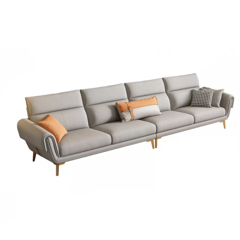 Mid Century Sofa and Chaise in Gray Flared Arm Sewn Pillow Back Sofa 4-Seater Sofa Horizontal Clearhalo 'furn' 'furn_sectionals' 'Furniture' 'Living Room Furniture' 'Sectionals' 6760687