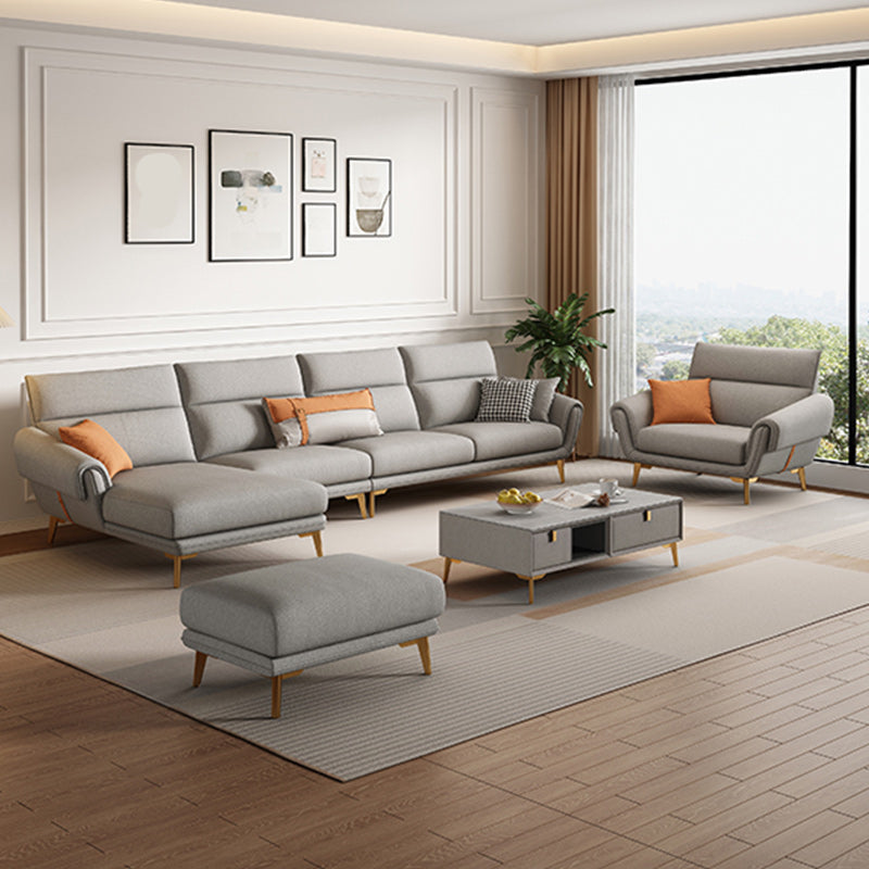 Mid Century Sofa and Chaise in Gray Flared Arm Sewn Pillow Back Sofa Clearhalo 'furn' 'furn_sectionals' 'Furniture' 'Living Room Furniture' 'Sectionals' 6760689