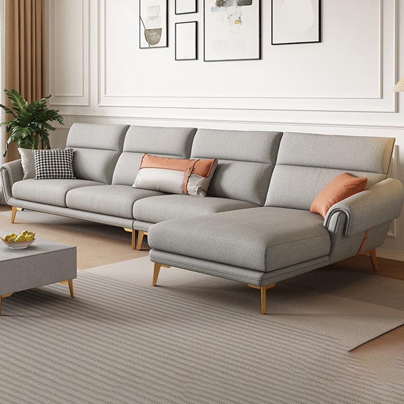 Mid Century Sofa and Chaise in Gray Flared Arm Sewn Pillow Back Sofa Clearhalo 'furn' 'furn_sectionals' 'Furniture' 'Living Room Furniture' 'Sectionals' 6760690