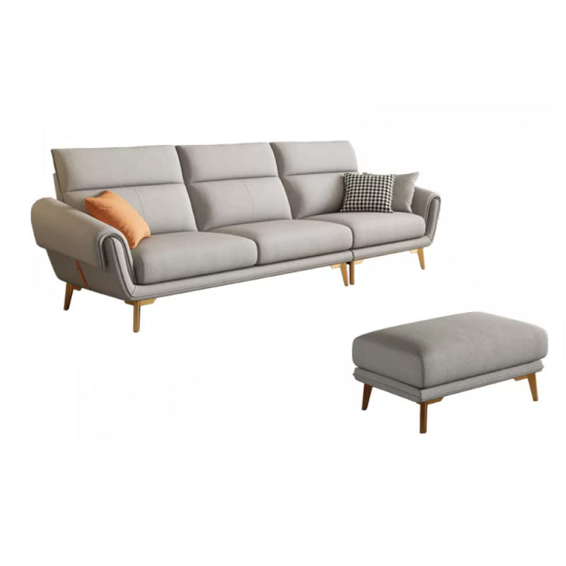 Mid Century Sofa and Chaise in Gray Flared Arm Sewn Pillow Back Sofa 3-Seater Sofa with Ottoman Horizontal Clearhalo 'furn' 'furn_sectionals' 'Furniture' 'Living Room Furniture' 'Sectionals' 6760691