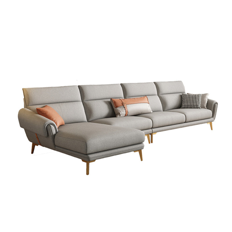 Mid Century Sofa and Chaise in Gray Flared Arm Sewn Pillow Back Sofa Clearhalo 'furn' 'furn_sectionals' 'Furniture' 'Living Room Furniture' 'Sectionals' 6760692