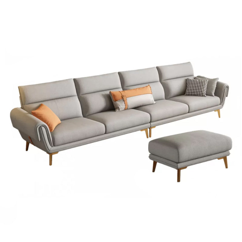 Mid Century Sofa and Chaise in Gray Flared Arm Sewn Pillow Back Sofa 4-Seater Sofa with Ottoman Horizontal Clearhalo 'furn' 'furn_sectionals' 'Furniture' 'Living Room Furniture' 'Sectionals' 6760693
