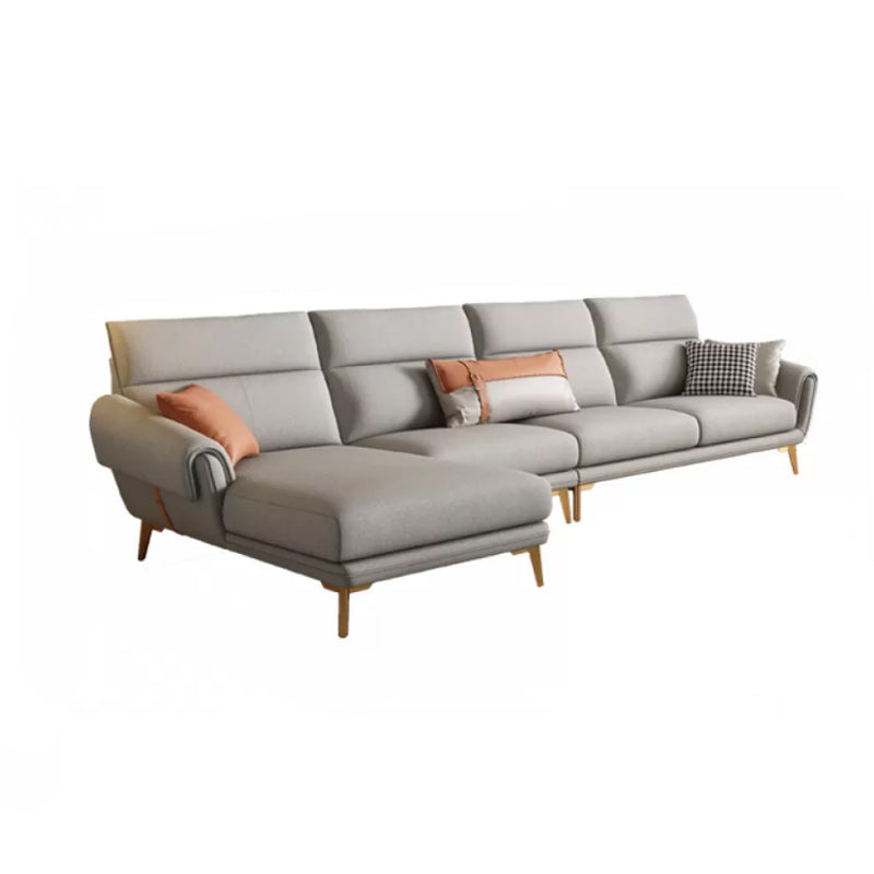 Mid Century Sofa and Chaise in Gray Flared Arm Sewn Pillow Back Sofa 2-Seater Sofa & 1-Seater Sofa & Chaise Longue Left Clearhalo 'furn' 'furn_sectionals' 'Furniture' 'Living Room Furniture' 'Sectionals' 6760694