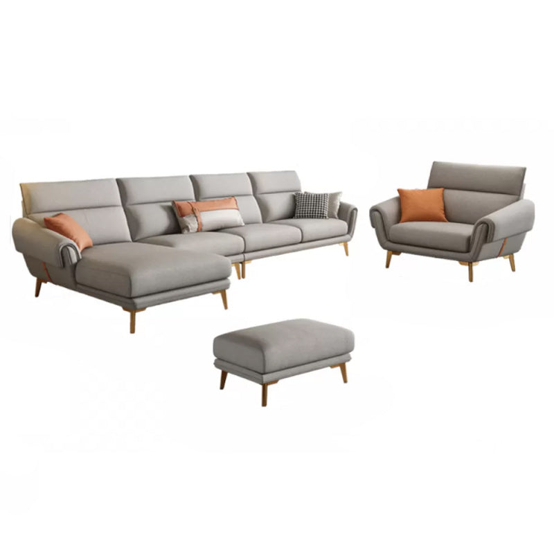 Mid Century Sofa and Chaise in Gray Flared Arm Sewn Pillow Back Sofa 5 piece Set Left Clearhalo 'furn' 'furn_sectionals' 'Furniture' 'Living Room Furniture' 'Sectionals' 6760697