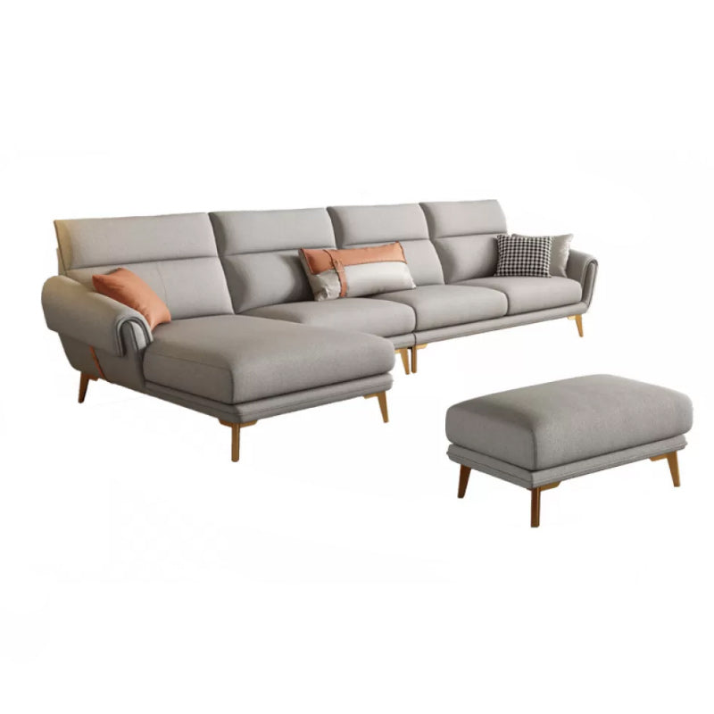 Mid Century Sofa and Chaise in Gray Flared Arm Sewn Pillow Back Sofa 2-Seater Sofa & 1-Seater Sofa & Chaise Lounge & Ottoman Left Clearhalo 'furn' 'furn_sectionals' 'Furniture' 'Living Room Furniture' 'Sectionals' 6760699