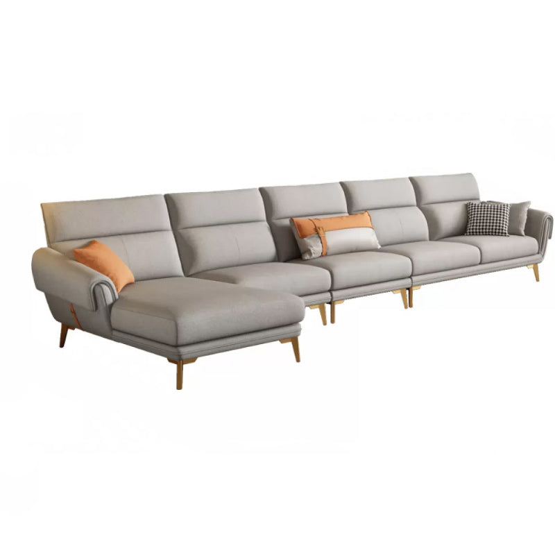 Mid Century Sofa and Chaise in Gray Flared Arm Sewn Pillow Back Sofa 2-Seater Sofa & 1-Seater Sofa & 1-Seater Sofa & Chaise Lounge Left Clearhalo 'furn' 'furn_sectionals' 'Furniture' 'Living Room Furniture' 'Sectionals' 6760702
