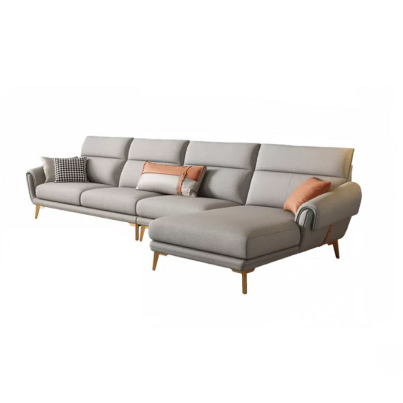 Mid Century Sofa and Chaise in Gray Flared Arm Sewn Pillow Back Sofa 2-Seater Sofa & 1-Seater Sofa & Chaise Longue Right Clearhalo 'furn' 'furn_sectionals' 'Furniture' 'Living Room Furniture' 'Sectionals' 6760703
