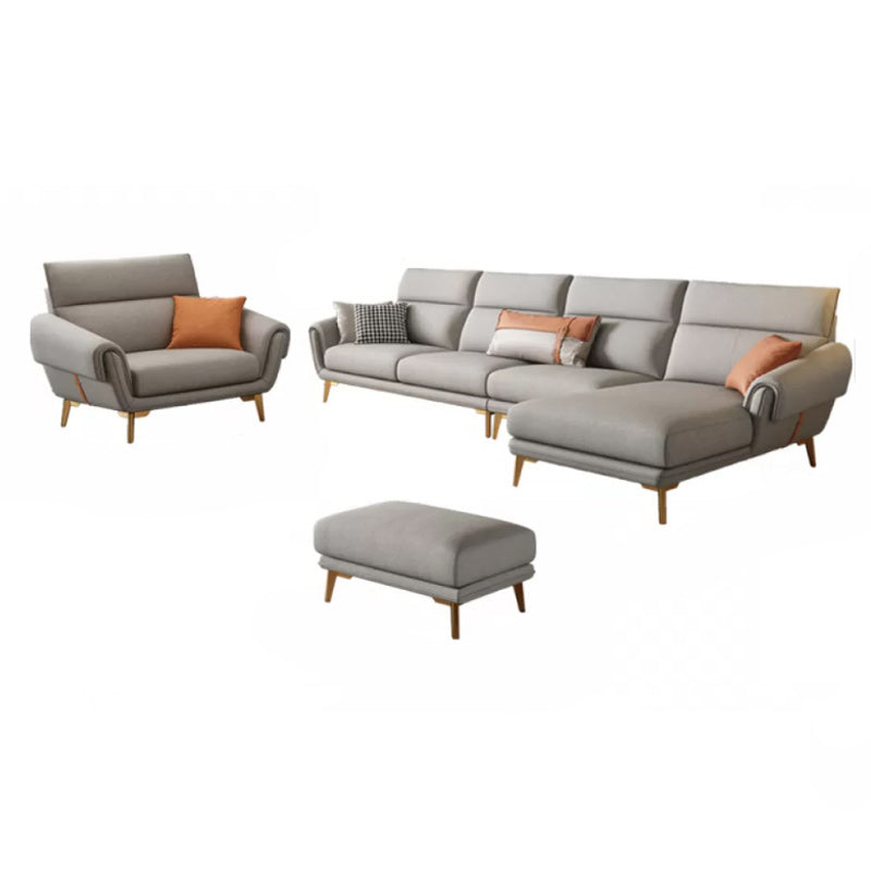 Mid Century Sofa and Chaise in Gray Flared Arm Sewn Pillow Back Sofa 5 piece Set Right Clearhalo 'furn' 'furn_sectionals' 'Furniture' 'Living Room Furniture' 'Sectionals' 6760704