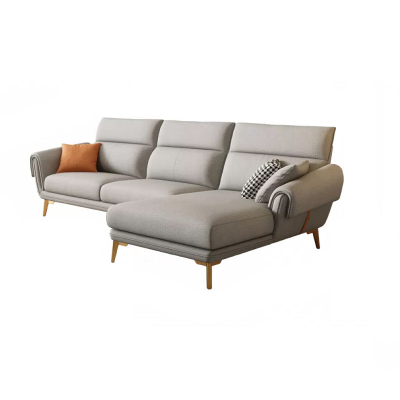 Mid Century Sofa and Chaise in Gray Flared Arm Sewn Pillow Back Sofa 2-Seater Sofa with Chaise Lounge Right Clearhalo 'furn' 'furn_sectionals' 'Furniture' 'Living Room Furniture' 'Sectionals' 6760706