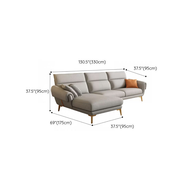 Mid Century Sofa and Chaise in Gray Flared Arm Sewn Pillow Back Sofa Clearhalo 'furn' 'furn_sectionals' 'Furniture' 'Living Room Furniture' 'Sectionals' 6760711
