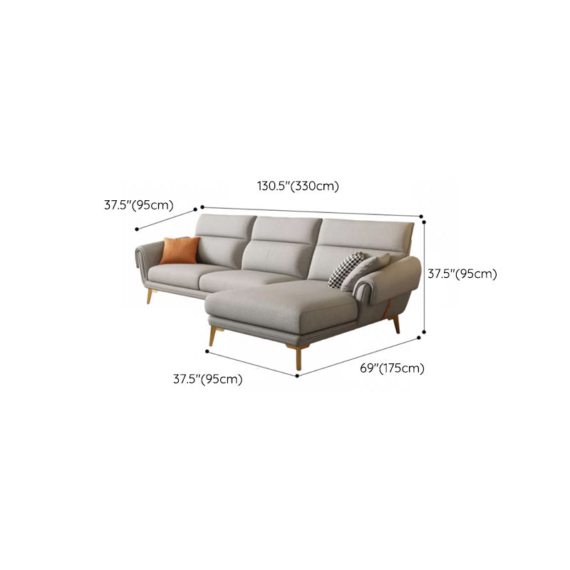 Mid Century Sofa and Chaise in Gray Flared Arm Sewn Pillow Back Sofa Clearhalo 'furn' 'furn_sectionals' 'Furniture' 'Living Room Furniture' 'Sectionals' 6760712