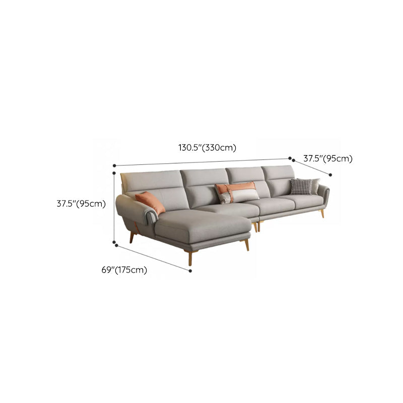 Mid Century Sofa and Chaise in Gray Flared Arm Sewn Pillow Back Sofa Clearhalo 'furn' 'furn_sectionals' 'Furniture' 'Living Room Furniture' 'Sectionals' 6760713