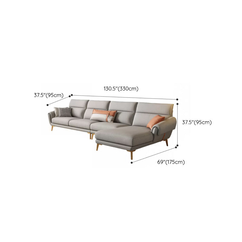 Mid Century Sofa and Chaise in Gray Flared Arm Sewn Pillow Back Sofa Clearhalo 'furn' 'furn_sectionals' 'Furniture' 'Living Room Furniture' 'Sectionals' 6760714