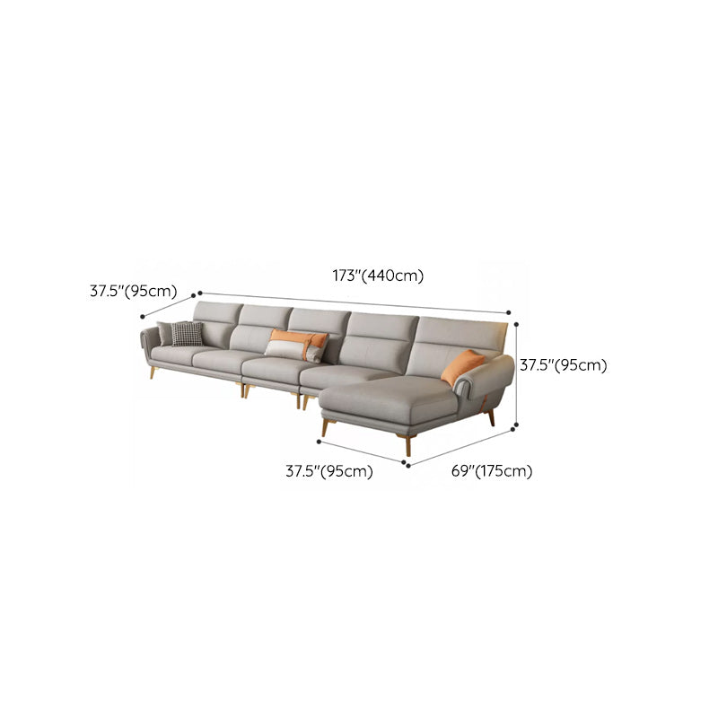 Mid Century Sofa and Chaise in Gray Flared Arm Sewn Pillow Back Sofa Clearhalo 'furn' 'furn_sectionals' 'Furniture' 'Living Room Furniture' 'Sectionals' 6760716