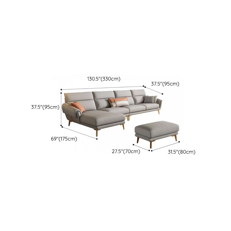 Mid Century Sofa and Chaise in Gray Flared Arm Sewn Pillow Back Sofa Clearhalo 'furn' 'furn_sectionals' 'Furniture' 'Living Room Furniture' 'Sectionals' 6760719