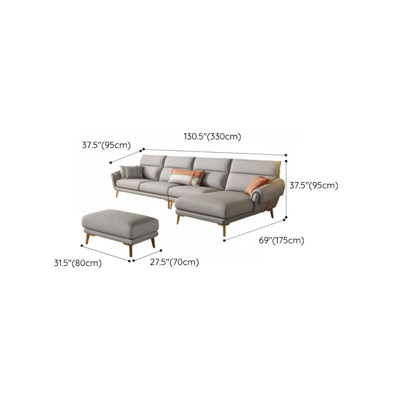 Mid Century Sofa and Chaise in Gray Flared Arm Sewn Pillow Back Sofa Clearhalo 'furn' 'furn_sectionals' 'Furniture' 'Living Room Furniture' 'Sectionals' 6760720