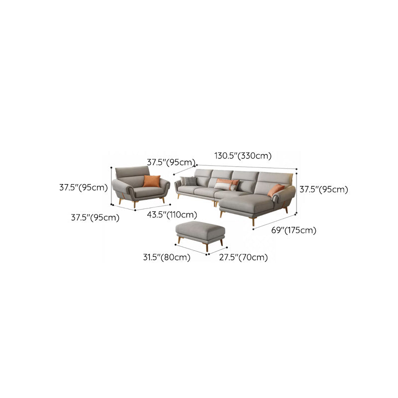 Mid Century Sofa and Chaise in Gray Flared Arm Sewn Pillow Back Sofa Clearhalo 'furn' 'furn_sectionals' 'Furniture' 'Living Room Furniture' 'Sectionals' 6760722