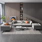 Minimalist Pillow Top Arm Sofa Gray Leather Loose Back Cushions Sofa